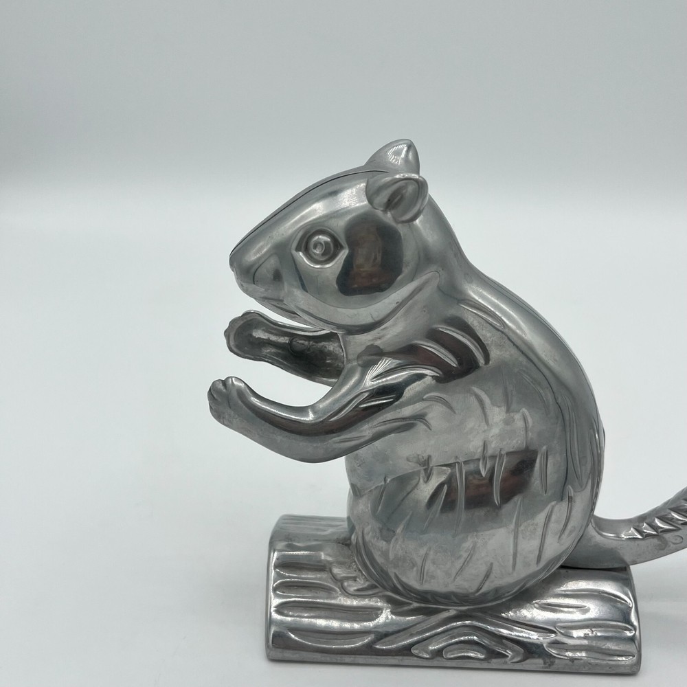 Squirrel Nutcracker Davy Crackit Cast Aluminum Silver Tone Lever Tail Retro