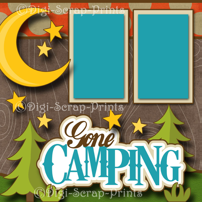 GONE CAMPING ~ 2 premade scrapbook pages paper piecing layout BY DIGISCRAP A0124