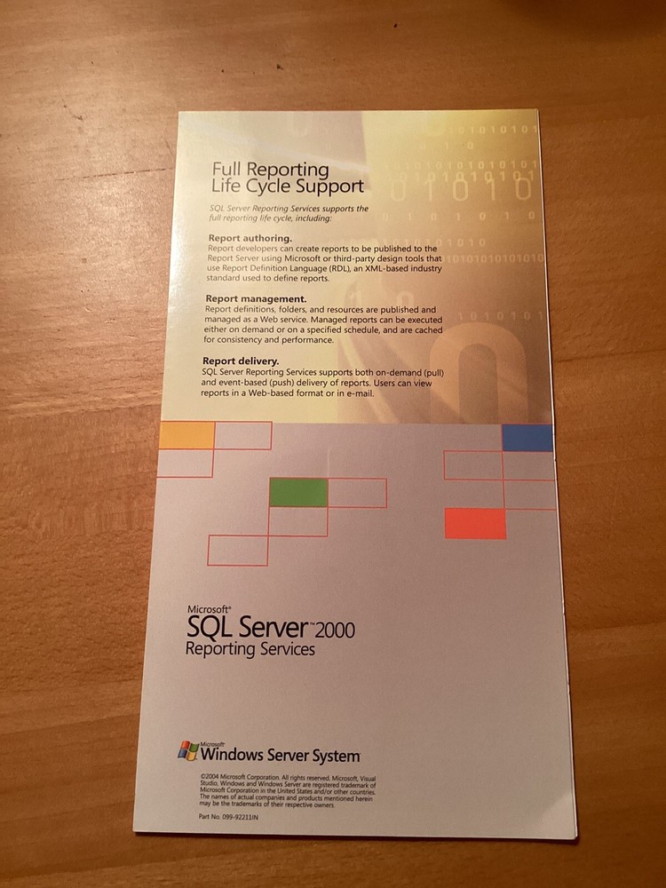 AUTHENTIC NEW Microsoft SQL Server 2000 Reporting Services CD. Still Useful.