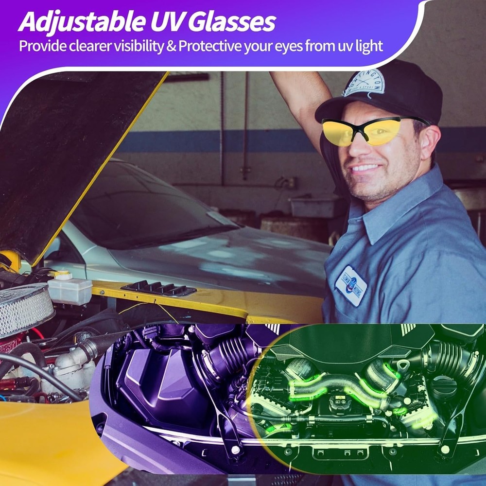 Professional UV Leak Detector Flashlight - 68 LEDs, Includes Glasses, 20 Hours