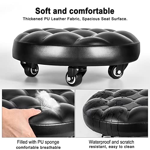 Low Height Rolling Stool with 360°Swivel Caster, Low Roller Seat bread style