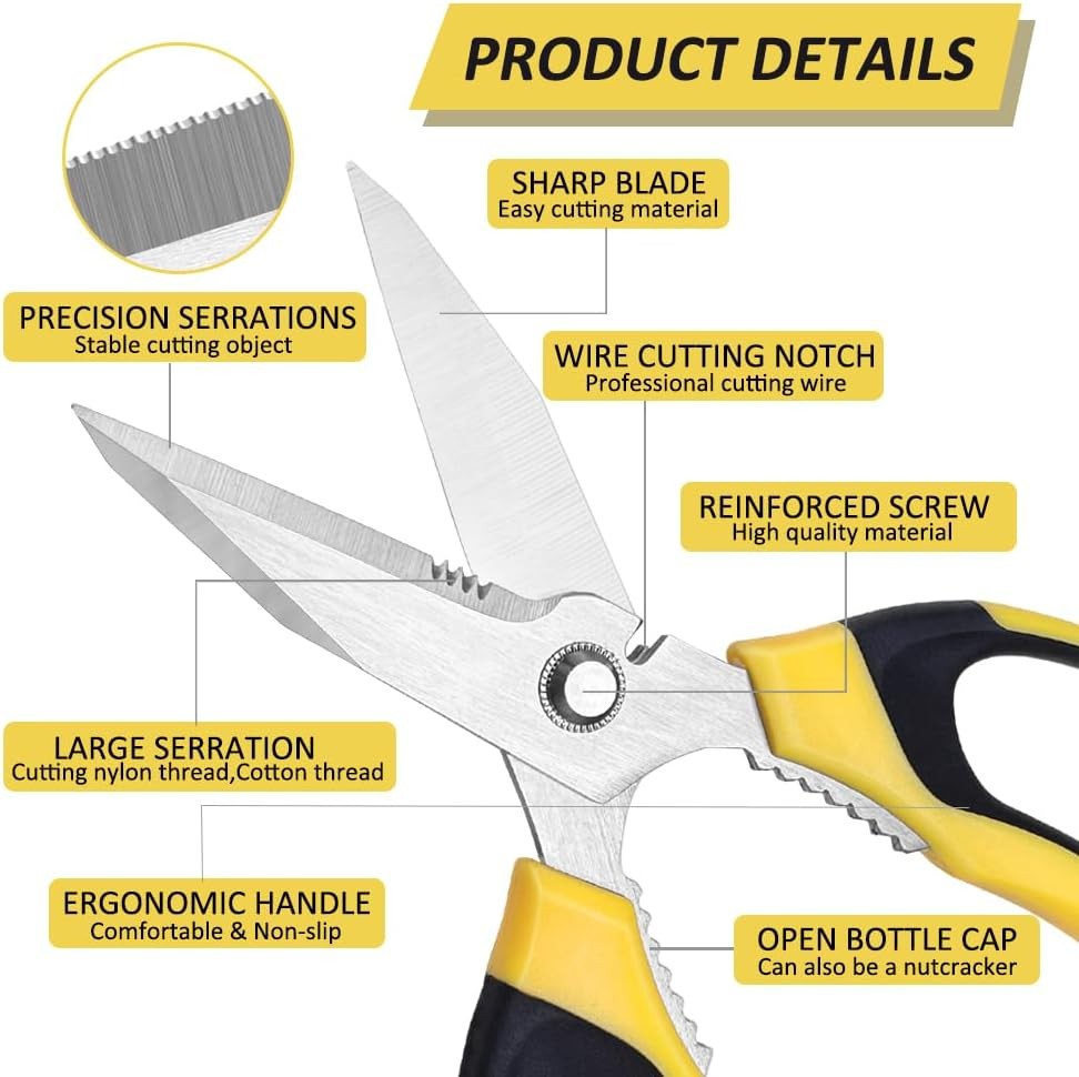 Heavy Duty Scissors, Sharp Scissors All Purpose with Yellow