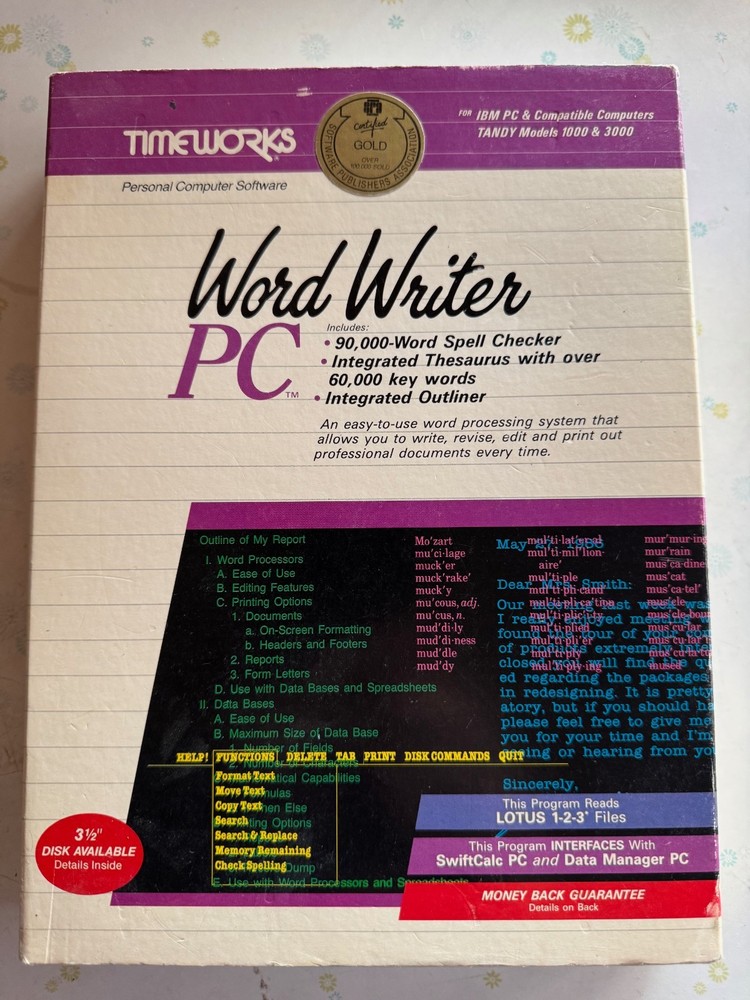 Timeworks Word Writer PC MS-DOS Word Processor Software, Tandy 1000