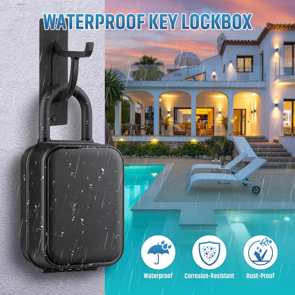 Portable Key Lock Box, Waterproof Sturdy Lock Box for Keys with Code, Hide a Key