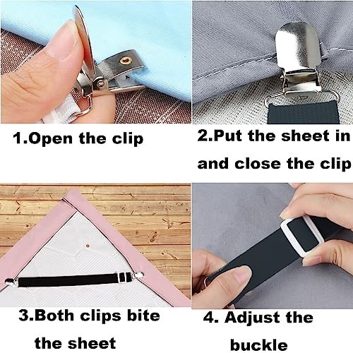 10 Pcs Adjustable Bed Sheet Straps Clips - Elastic Fitted Sheet Holders 14-47