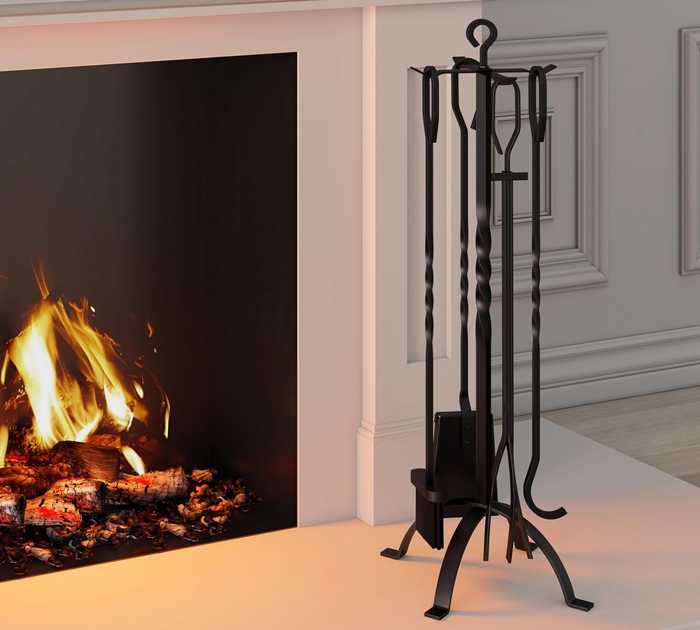 5 Pieces Fireplace Tools Sets Fireplace Accessories Tools Holder with Handles...