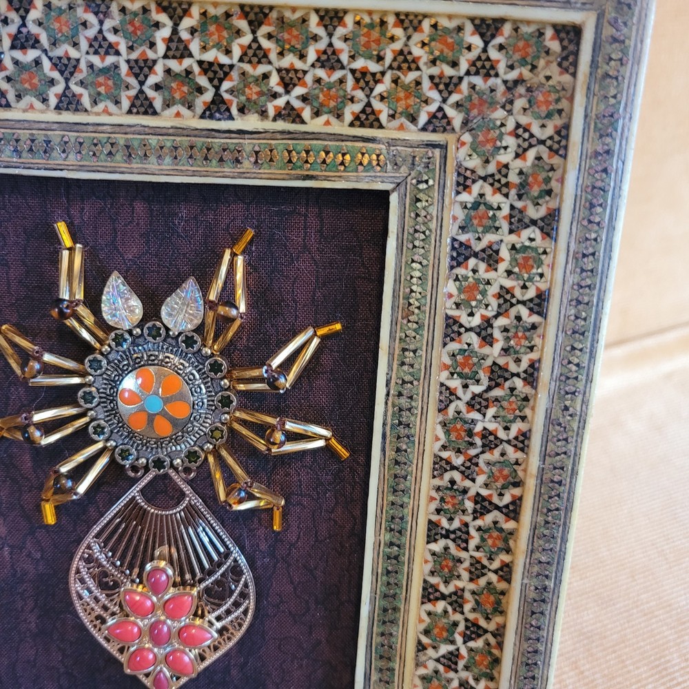 Beaded Spider Art Work Sewn In Persian Frame