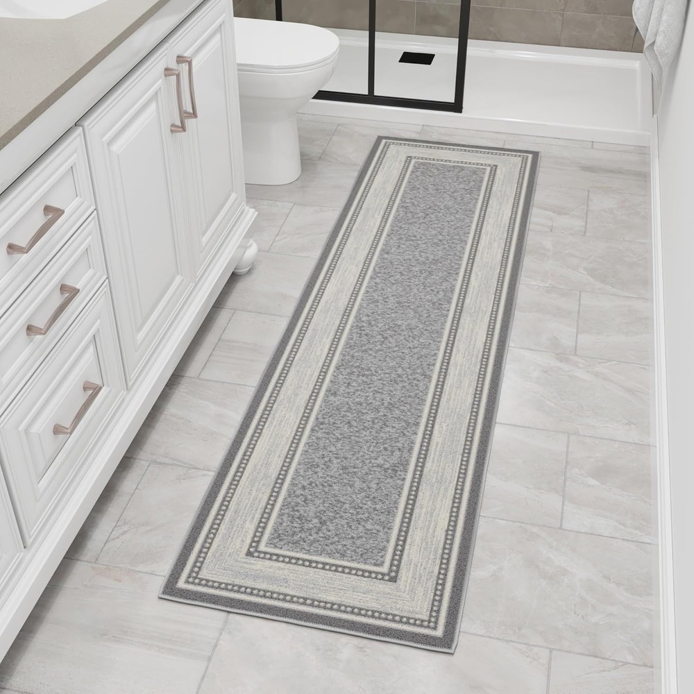 Ottomanson Machine Runner - 1'10" x 7', Border Light Grey