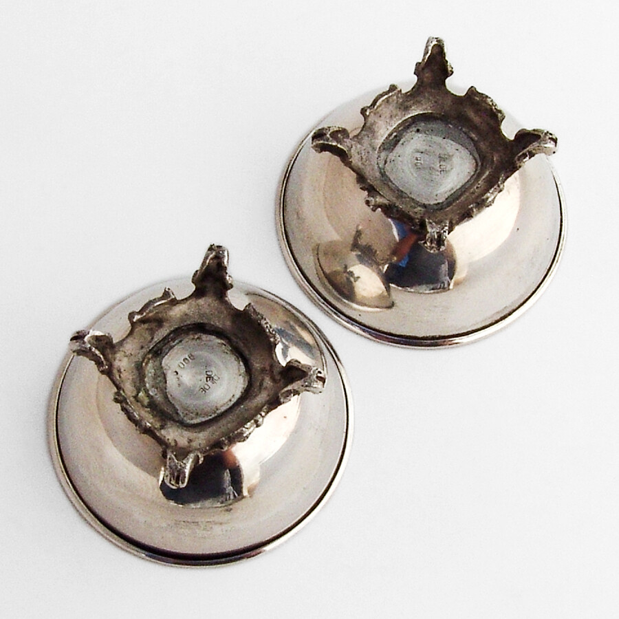 Open Salt Dishes Pair Cast Base 900 Silver No Mono