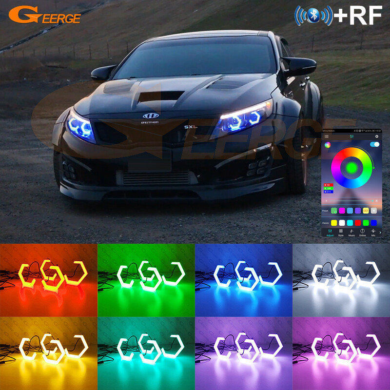 For Kia Optima K5 Bluetooth APP RGB LED Angel Eyes Kit Hexagon Hex Halo Rings