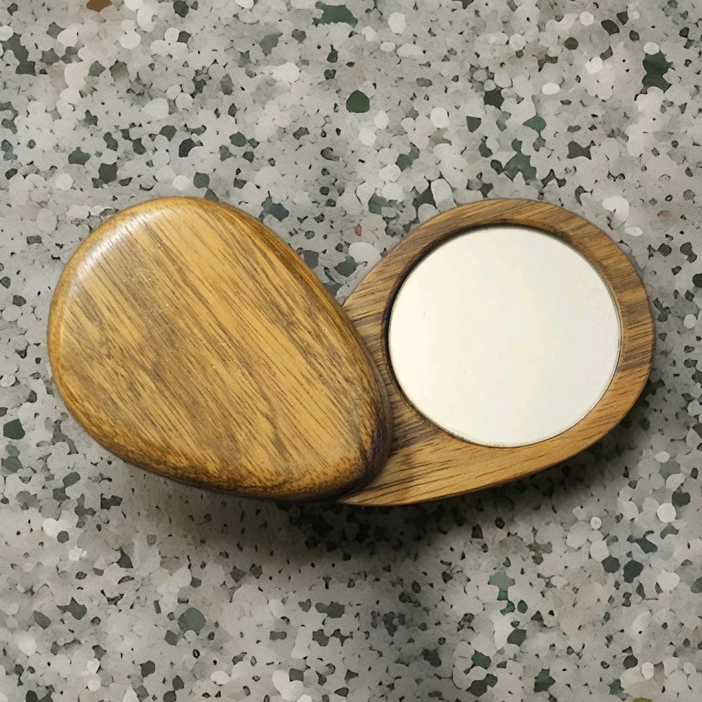 Handmade Solid Wood Compact Mirror Handheld Teardrop Shape - Beautiful!