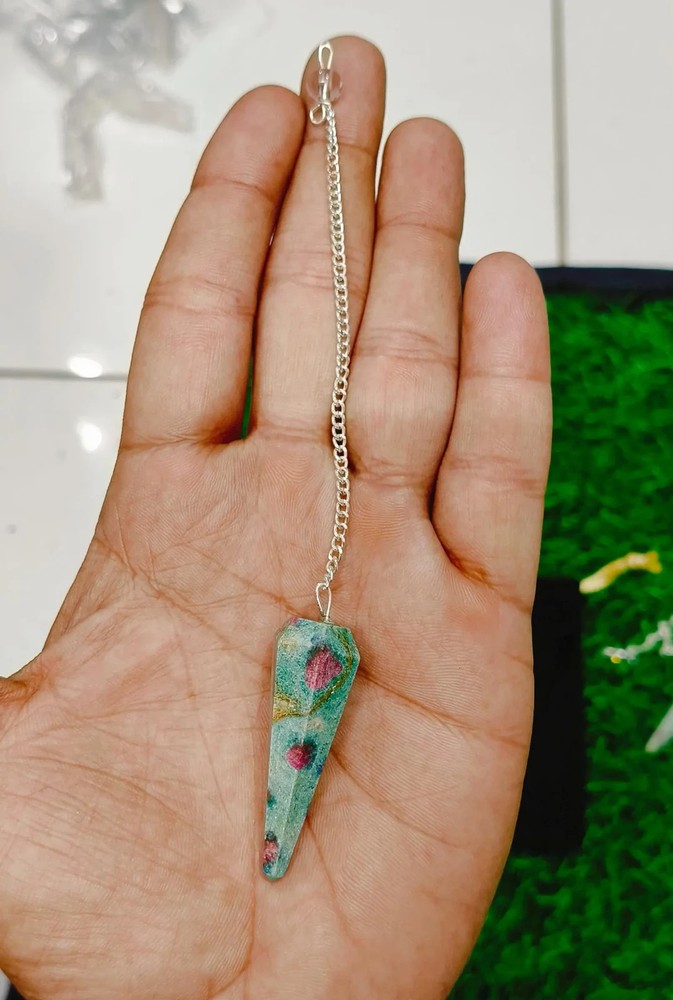 Handcrafted Ruby Zoisite Pendulum: Natural Gemstone Dowsing Tool