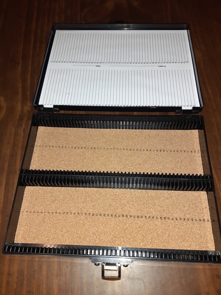 HS MICROSCOPE SLIDE BOX BLACK CASE STORAGE HOLDS 100 SLIDES