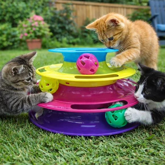Triple Level Cat Toy Tower with Jingle Balls