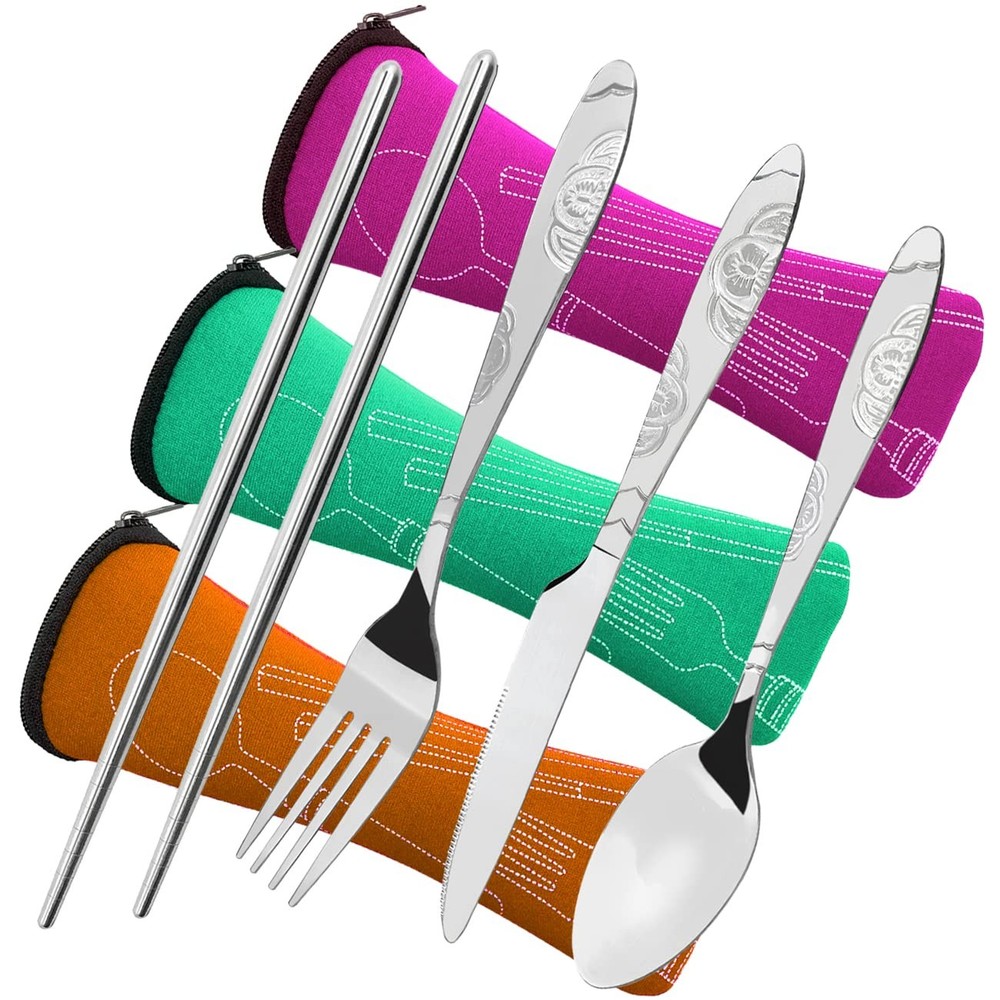 3 Pack Camping Silverware Set, 12 Pcs Knife Fork Spoon Chopsticks Stainless S...
