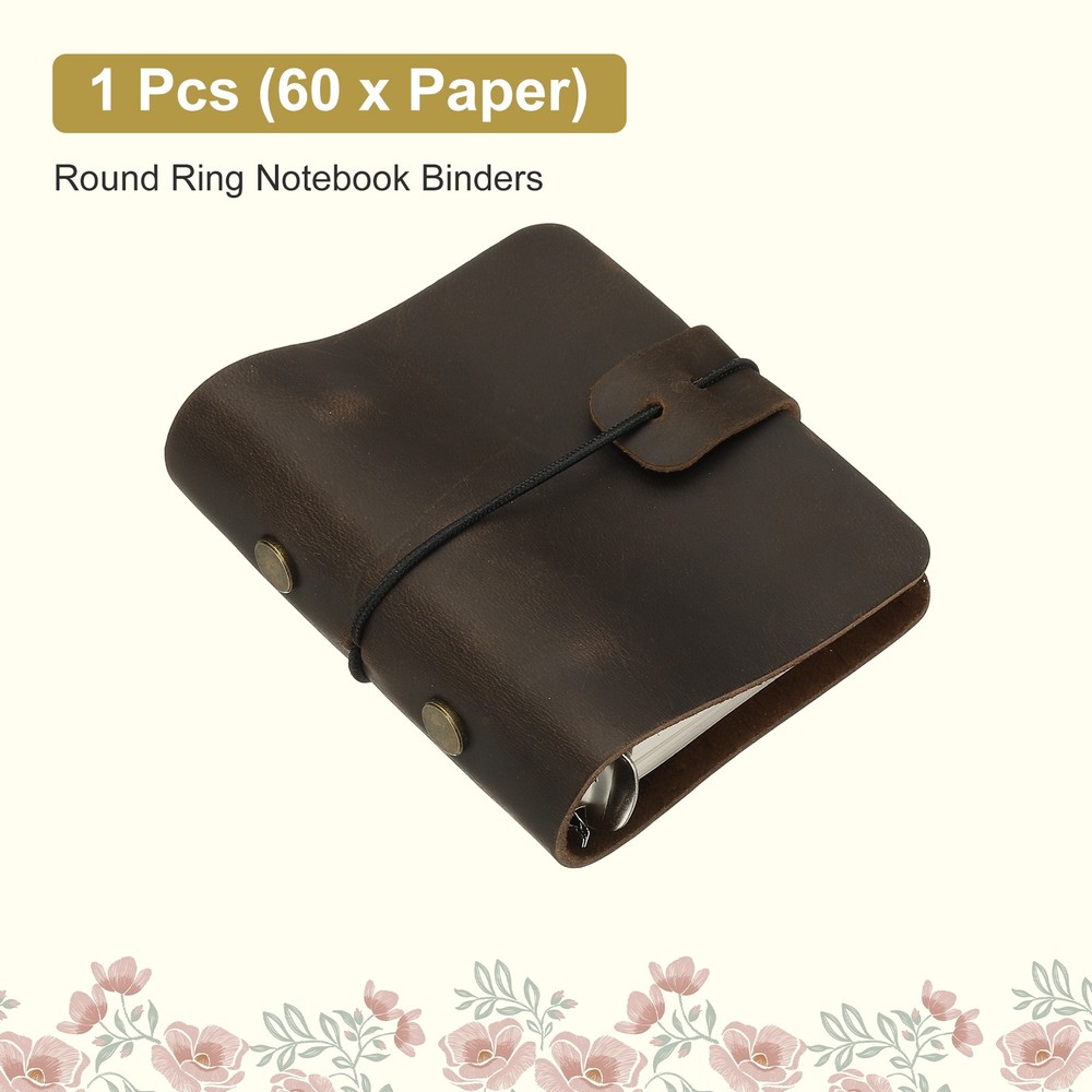 A9 Leather Journal 3 Ring Notebook Binder Planner Loose Leaf, Dark Brown