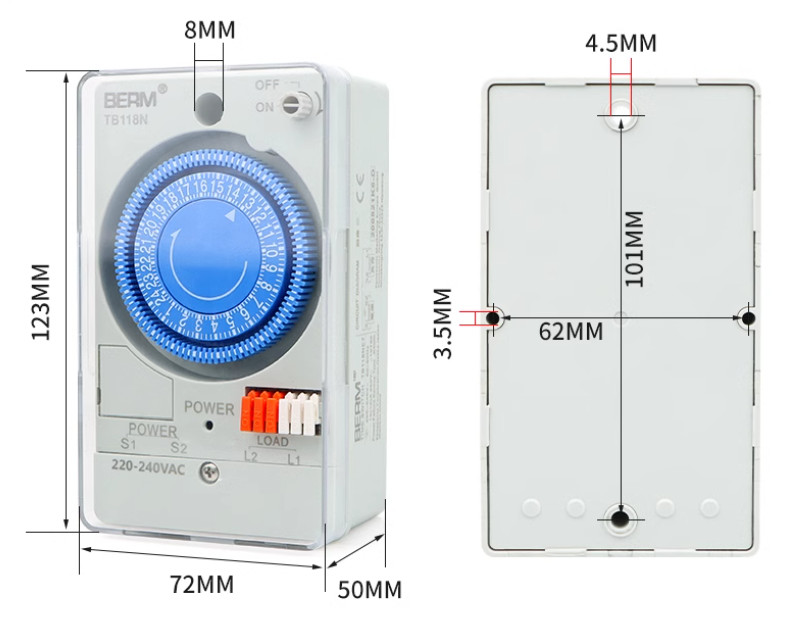 TB118N Mechanical Timer Time Control Switch Time Controller 24 Hours 220~240VAC