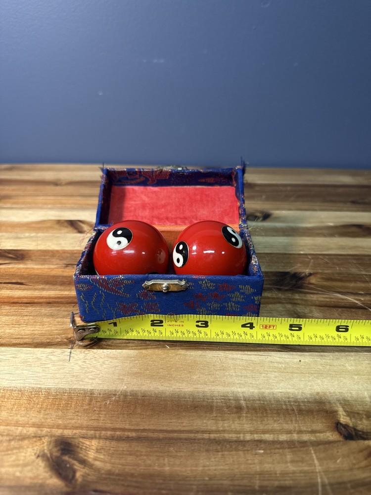 Red Yin Yang Chinese Baoding Stress Relaxation Balls with Brocade Box