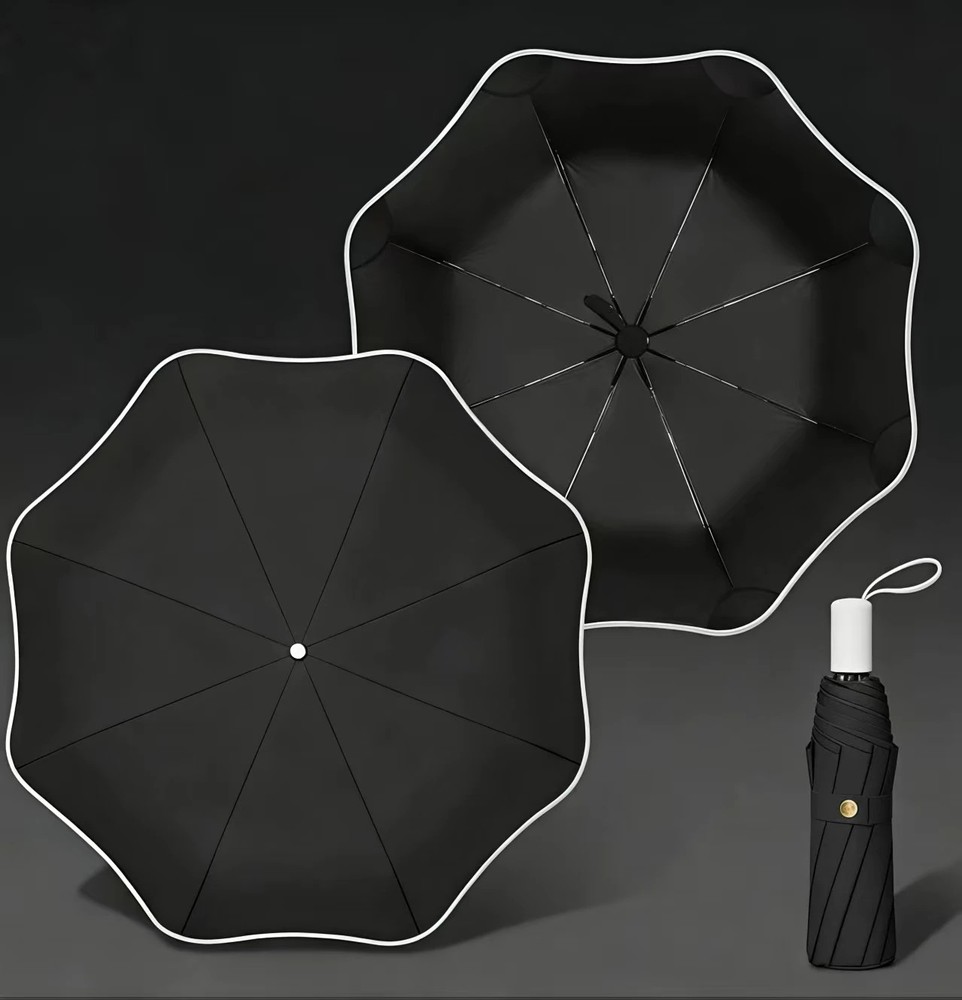 Creative Three Fold Safe Rounded Umbrella with Dual Use for Rain and Rain, Black