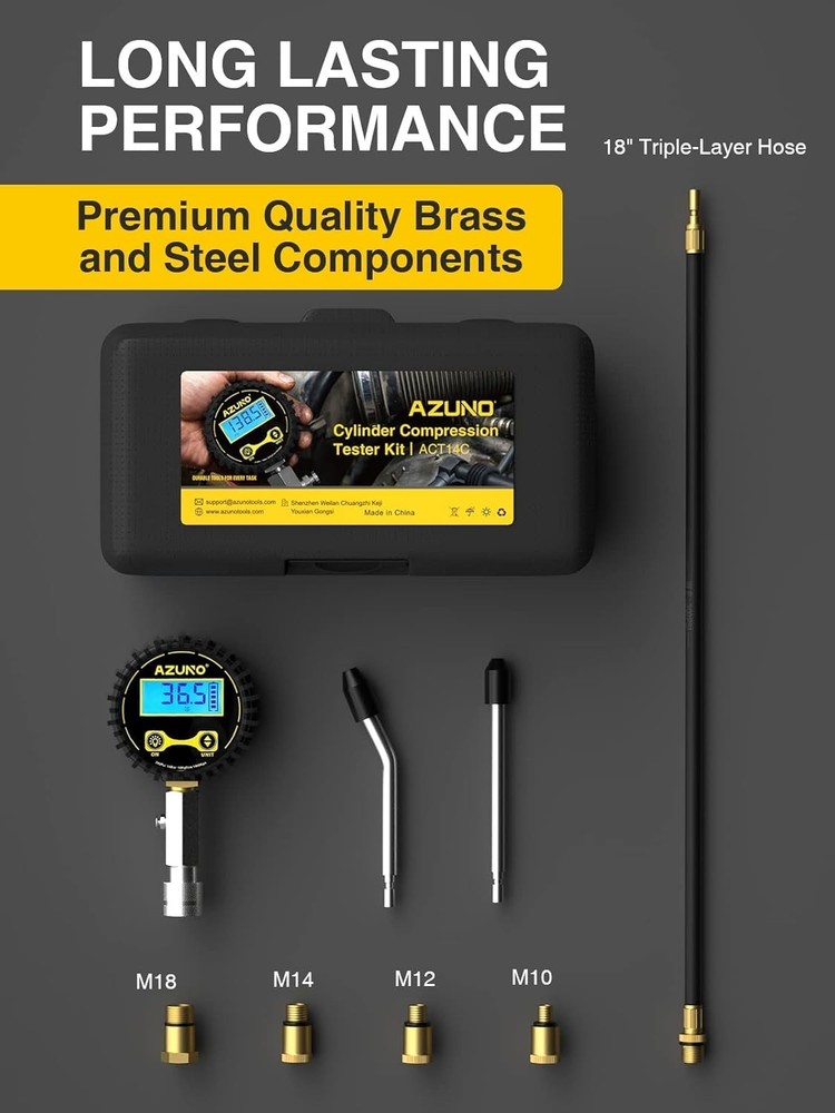 Digital Compression Gauge Kit for Petrol Engines - 200 PSI-