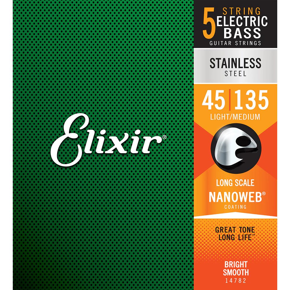 Elixir NANOWEB Stainless Steel Bass — 5-String 14782 Light/Medium .045-.135