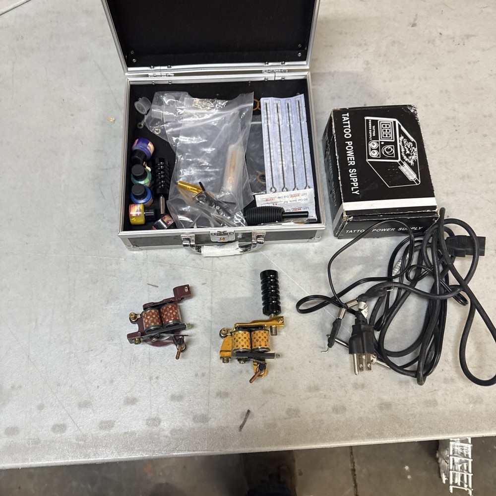 Two Tattoo Guns Power Supply Shading Needles Misc Ink