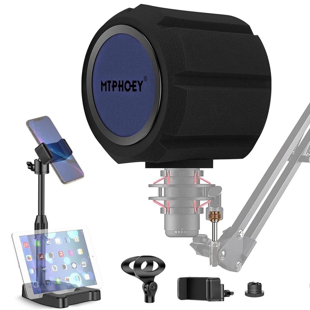 Microphone Windscreen Pop Filter with Gift Mic Stand&Holder,Recording Shield，...