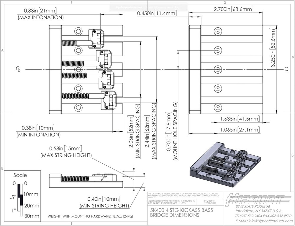Fender-Compatible High Mass Bass Bridge