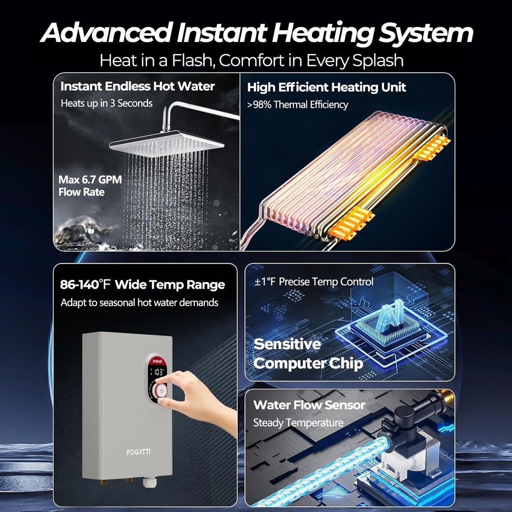 27,000W Tankless Water Heater Electric 240V 6.7 GPM Instant Hot for Whole House