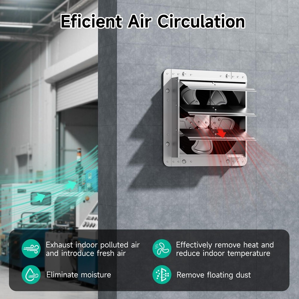 10Inch Shutter Exhaust Fan，Automatic Shutter with ON/OFF Switch, 960 CFM