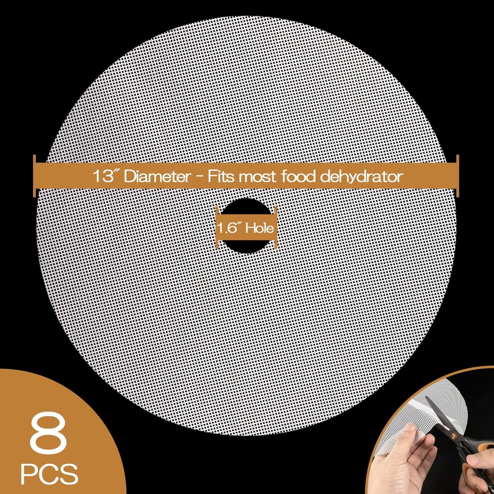 (8 Pack) Round Silicone Dehydrator Sheets, Dostk 8pcs 13" Diameter, white