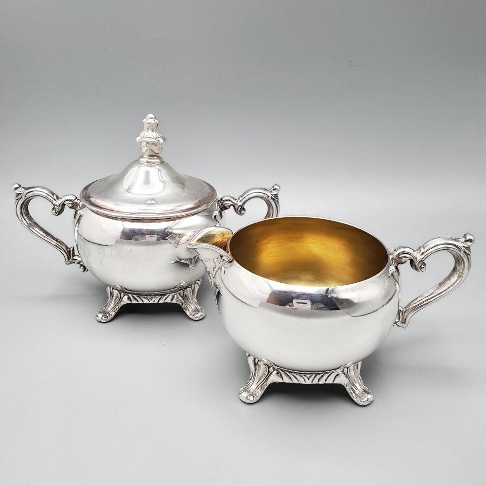 Acanthus Footed Sugar Bowl & Cream Pitcher Set Gilded Interior