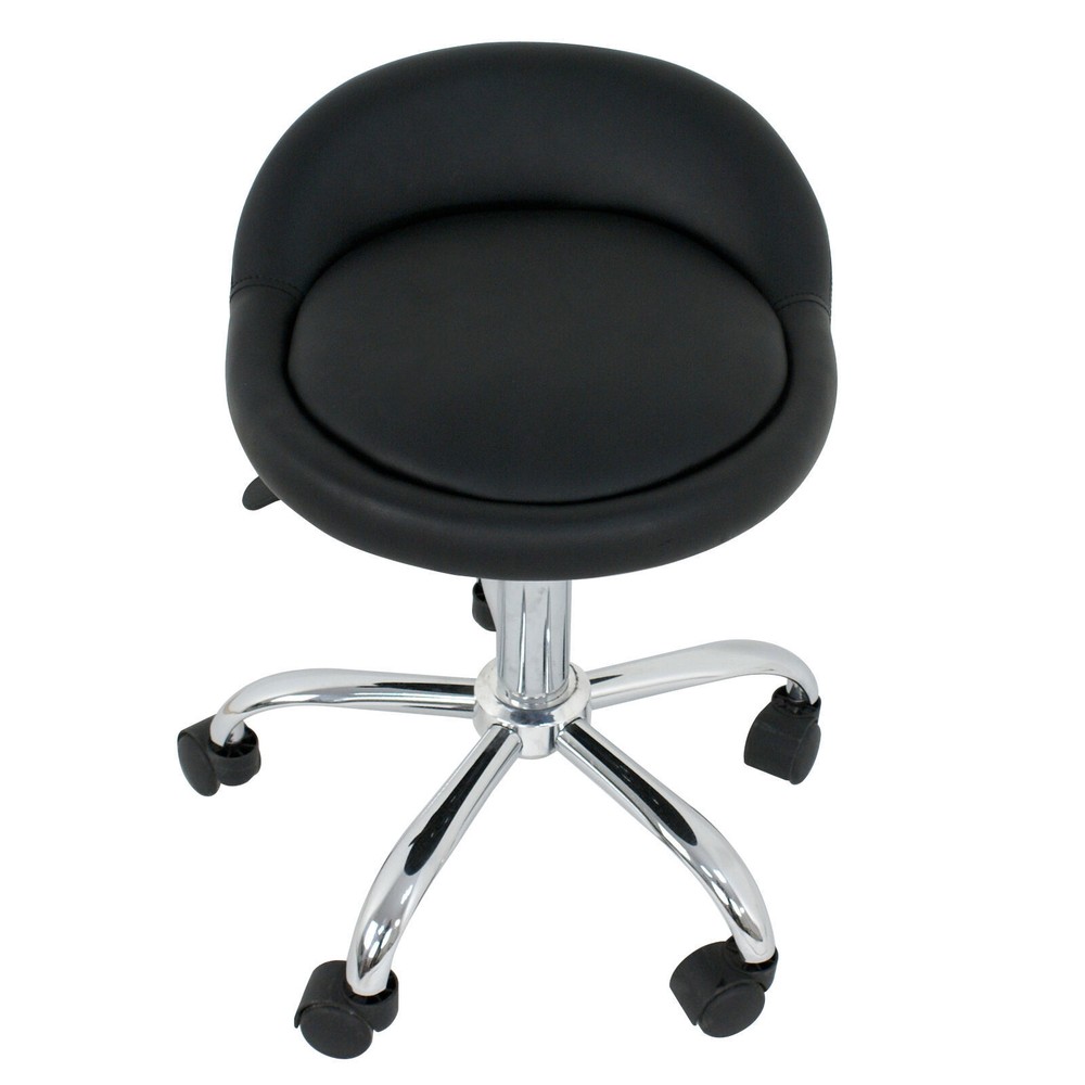Adjustable Hydraulic Rolling Stool PU Leather Salon Chair with Back Rest Black