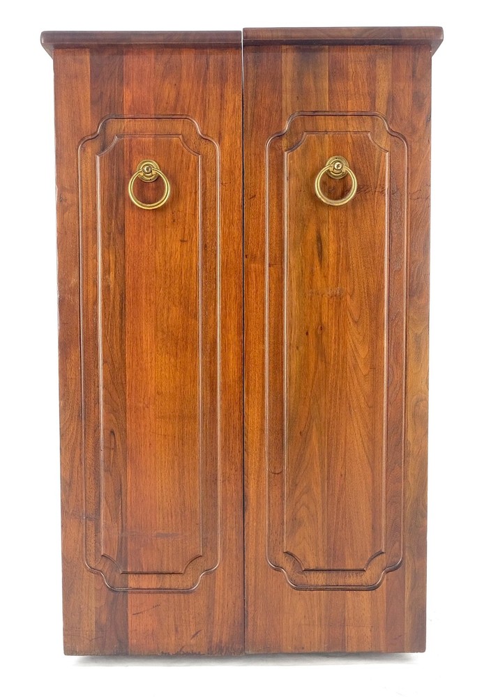 Solid Cherry & Brass Wooton Style Folding Box Shape Bar Liquor Cabinet Wheels