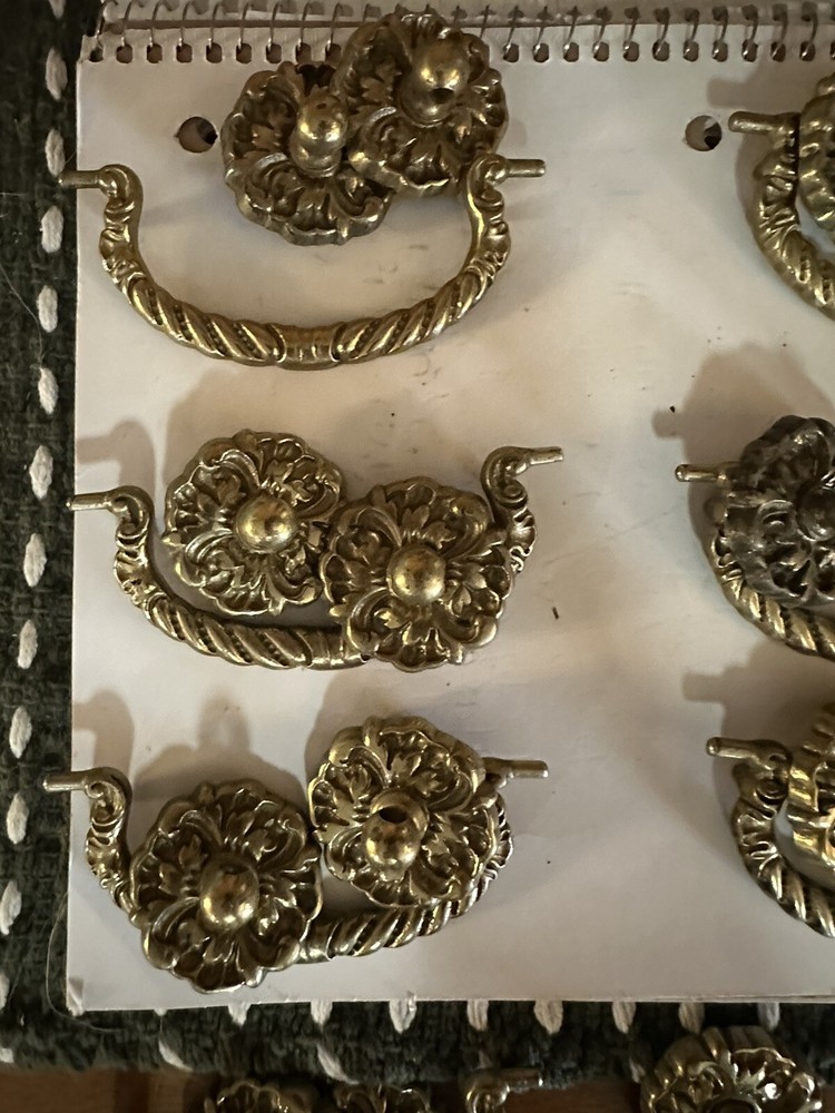 Drawer Pulls Vintage Brass Drop Handle Scroll Rosettes 12 Furniture Refurbish