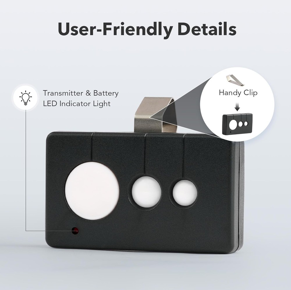 Gate Opener Remote Control, 433.92 MHz Gate Clicker with 100' Range Visor Cli...