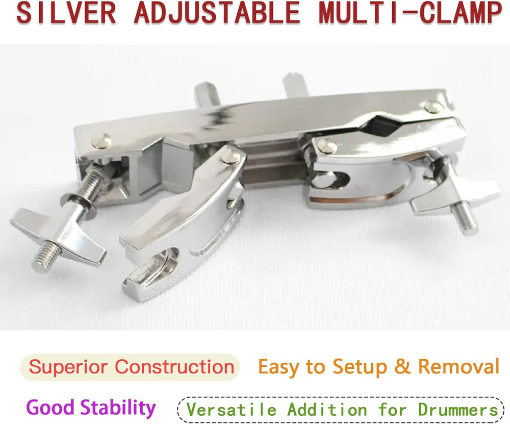 Silver Adjustable Multi-Clamp, Quick Release Cymbal Stand Mount Holder, Crafted