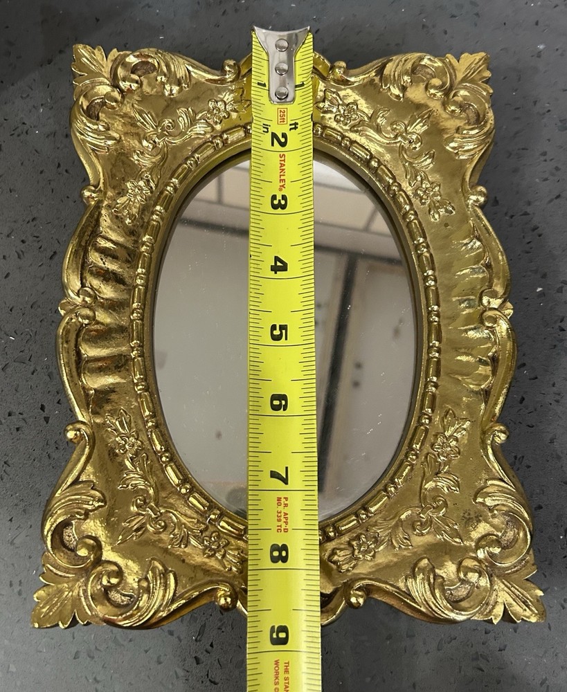 Vintage Gold Ornate Scroll Gold Wall Mirror Rectangle Plastic 9”