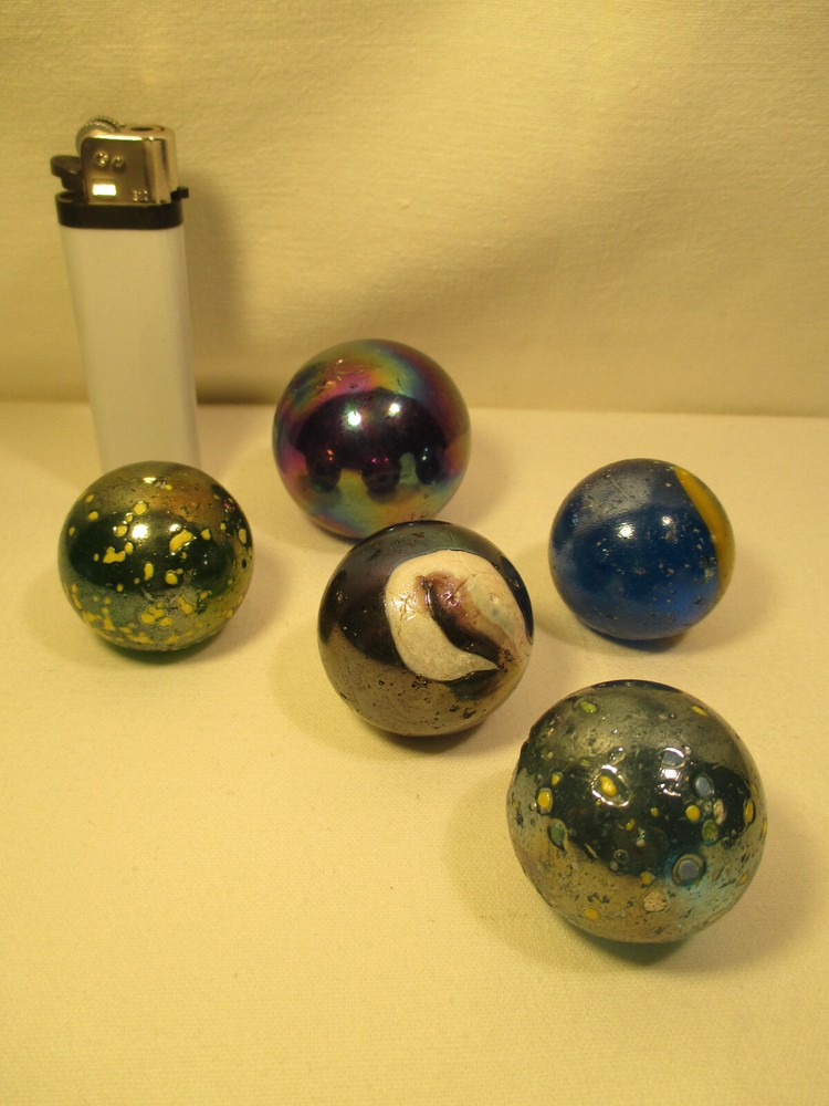 5 x Large Antique Marble / Lauscha / Marble