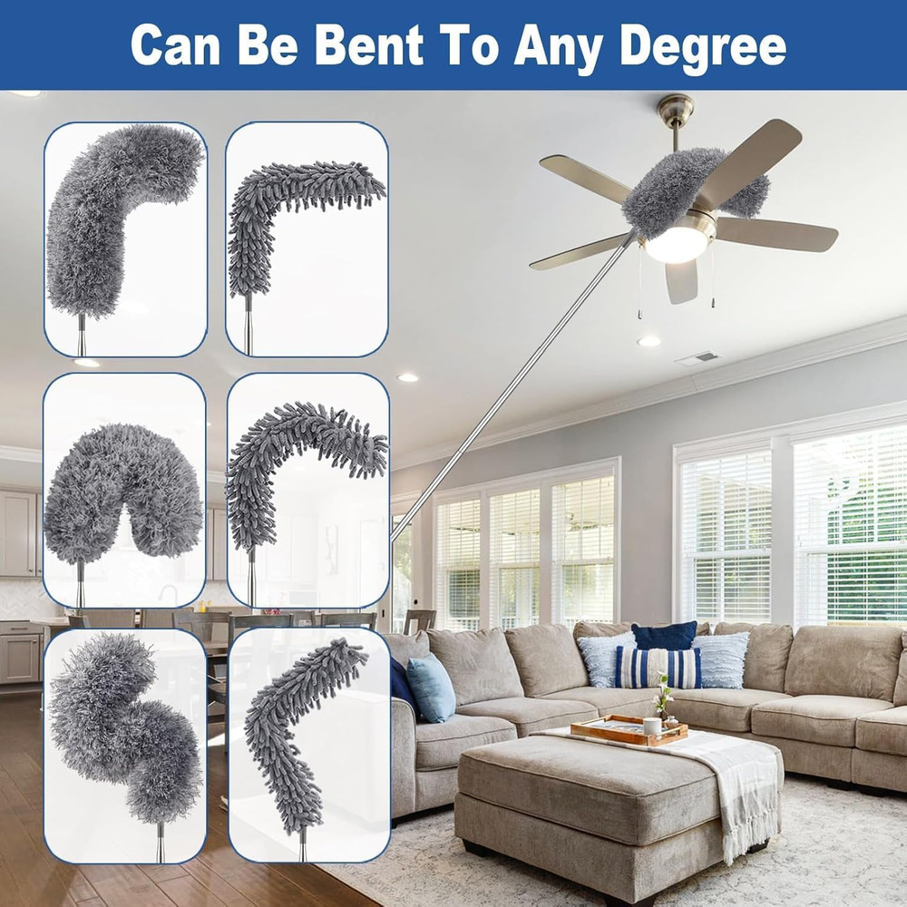 7 Pcs Microfiber Feather Duster Kit 100in Telescopic Pole Extendable