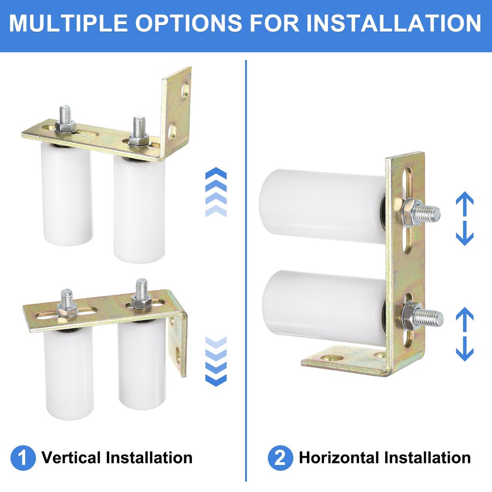 2Set Slide Gate Guide Roller, 4" Nylon Gate Support Rollers with Bracket, White