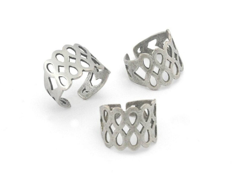 Mesh Adjustable Ring Antique Silver Plated Brass (6US 9.5US inner size) 4291