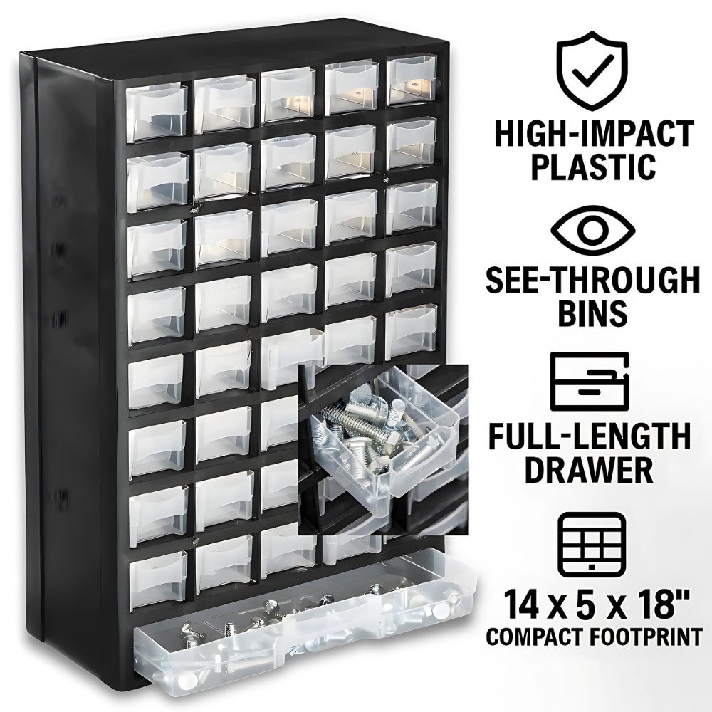 40 Bin Storage Organizer Cabinet Drawer Small Parts Hardware Tool Box Nuts Bolt