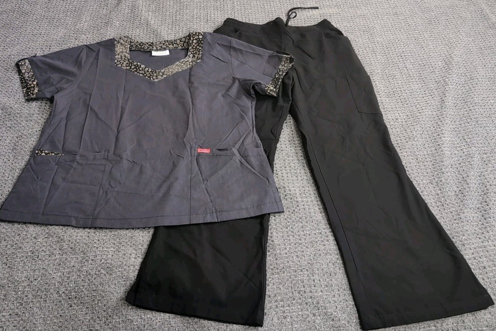 REINA UNIFORMS Scrub Set Black & Gray Large Top Medium Pants