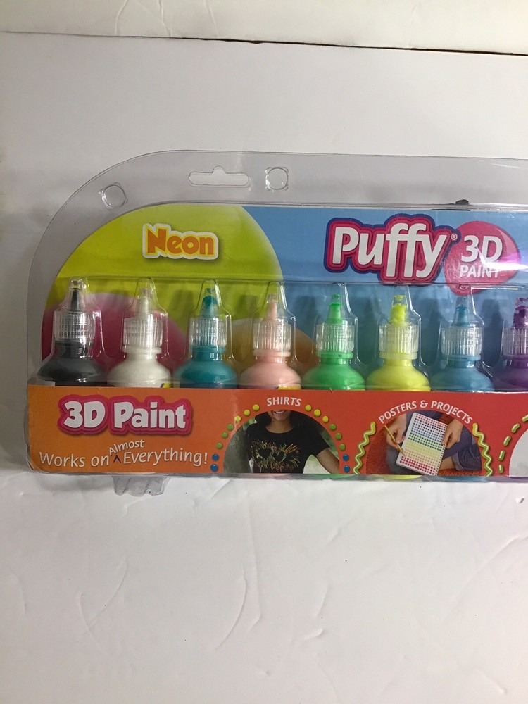 Neon Puffy 3D Paint, 12 Count - Works On Almost Everything with Precision Tips