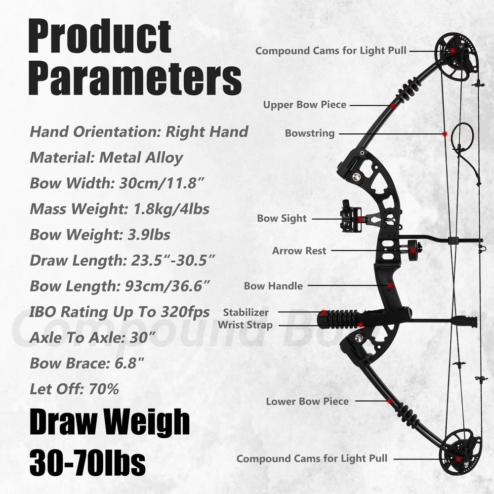 Compound Bow Kit Adjustable for Outdoor Use & Target Practice, 20-70lbs Arche...