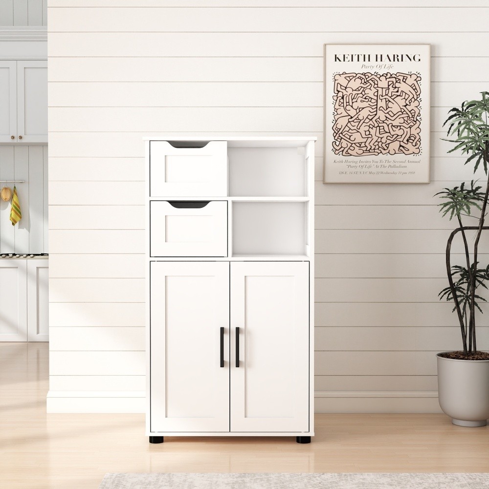 Multi-Purpose Storage Cabinet Double Doors Features Adjustable Shelves