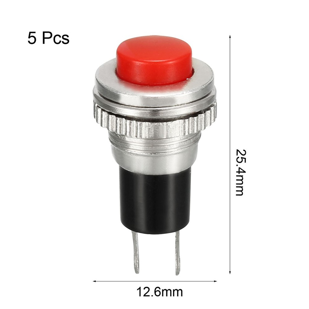 5Pack 10mm Mounting Red Momentary Push Button Switch SPST NO