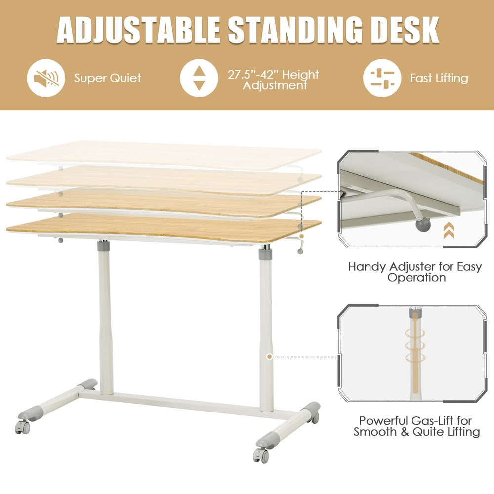 Costway Height Adjustable Computer Desk Sit Stand Rolling Notebook Table Natural