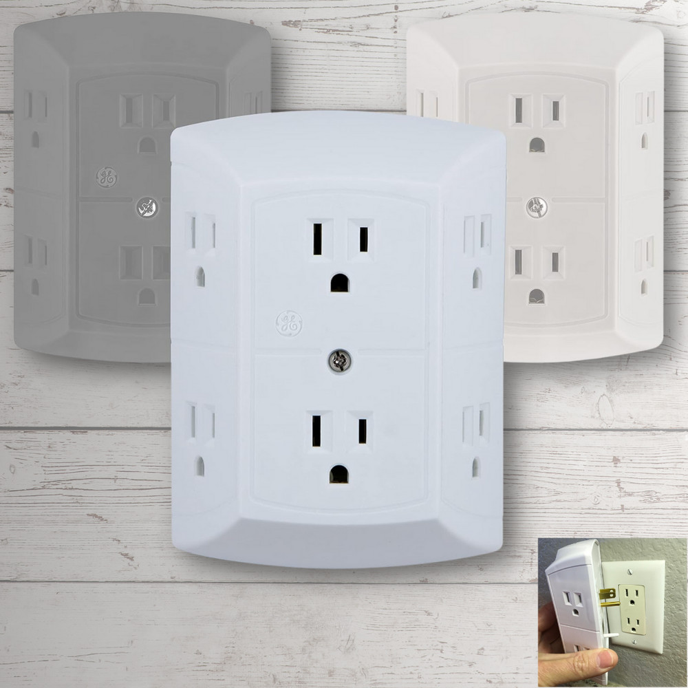 Grounded Sockets Electrical Outlet Multiple Extender Wall Adapter Switch 6 Plug